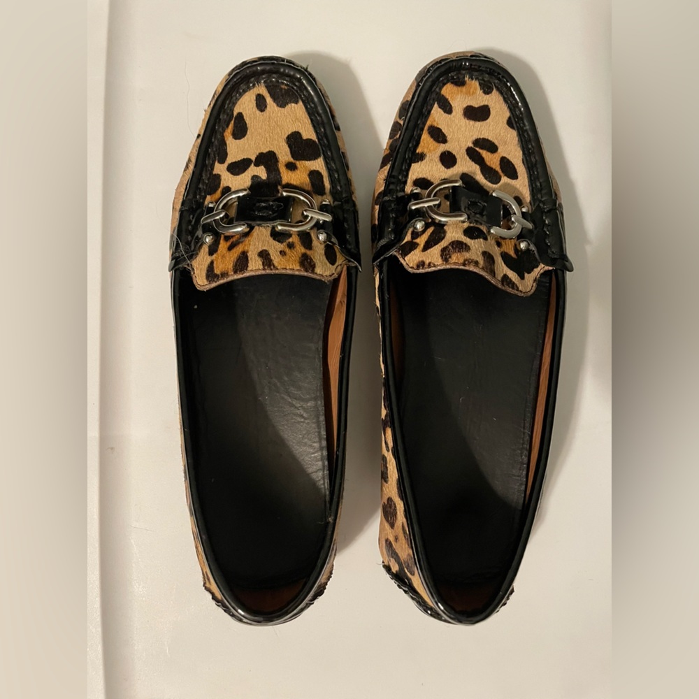 Donald J Pliner leopard calf hair loafers